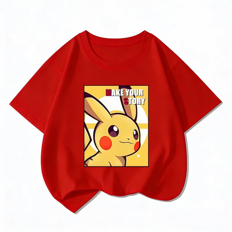 Potdemiel Summer New Pikachu Children's Pure Cotton T-Shirt, Boys and Girls Tops, Comfortable and Breathable Children's T-Shirt