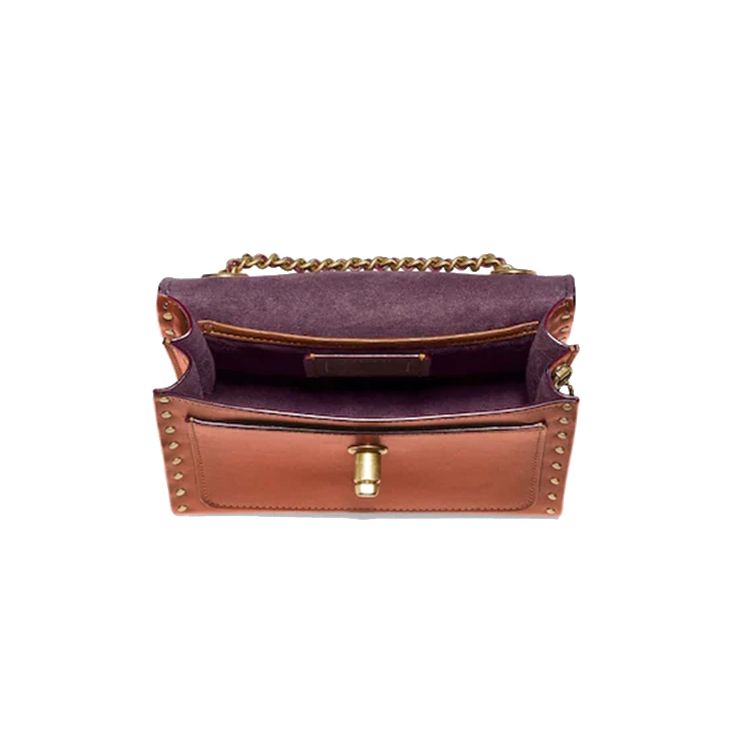 Coach Parker 18 Nieten Kamelienblüten Kette Klappe Umhängetasche Beschichtetes Canvas und Kalbsleder Umhängetasche Kleine Damen Umhängetasche Khaki Braun 30592-B4RU
