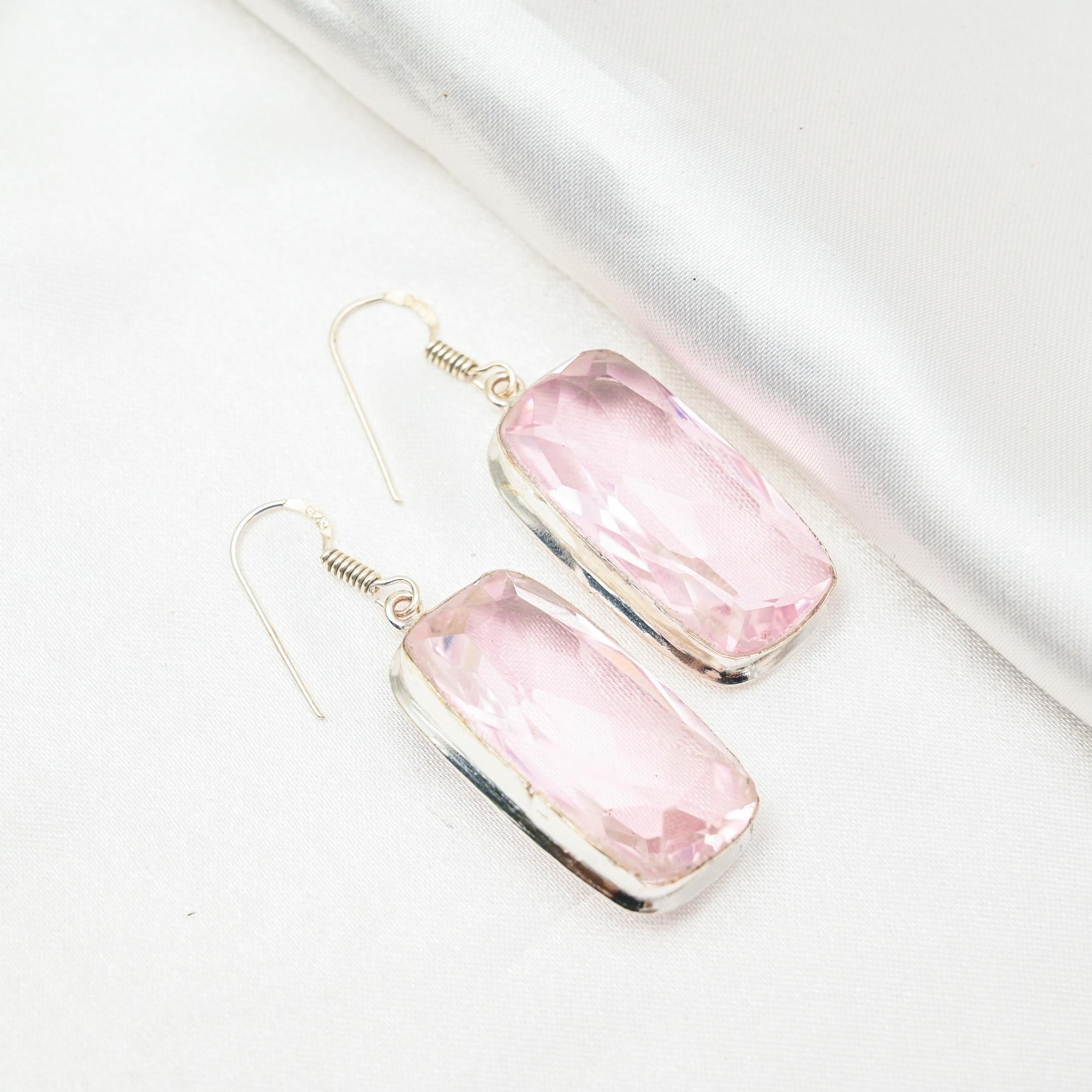 

Серьги с розовым кунцитом, драгоценные камни, серьги из чистого серебра 925 пробы, серьги ручной работы с камнями по дате рождения, подарок для него 1.96 Inches розовый