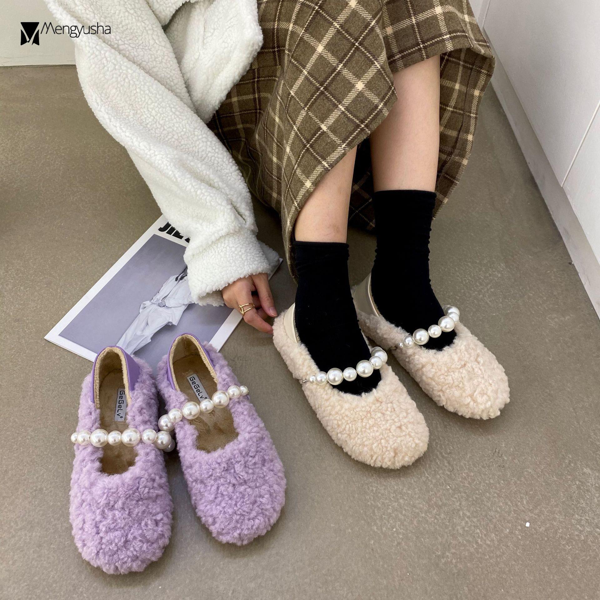 Модные роскошные мокасины из вьющейся шерсти и меха женские флисовые туфли Мэри Джейн — фото 4