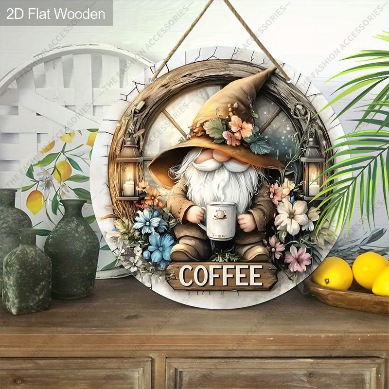 2D flat hanging decorative signs, interior wall or door decoration, the pattern is dwarf and coffee, interesting gifts for family and friends