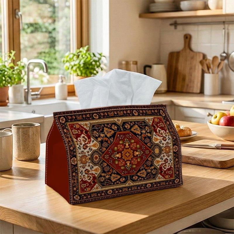 1pc, 2D Flat Printing, Tissue Box, Classic Oriental Traditional - Floral Medallion Red Brown Ornamental, Durable Decorative Storage for Kitchen, Livin