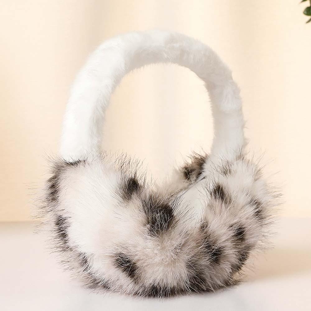 Windproof Leopard Print Earmuffs Plush Winter Thicken Earflap Foldable Ear Cover Cold Weather