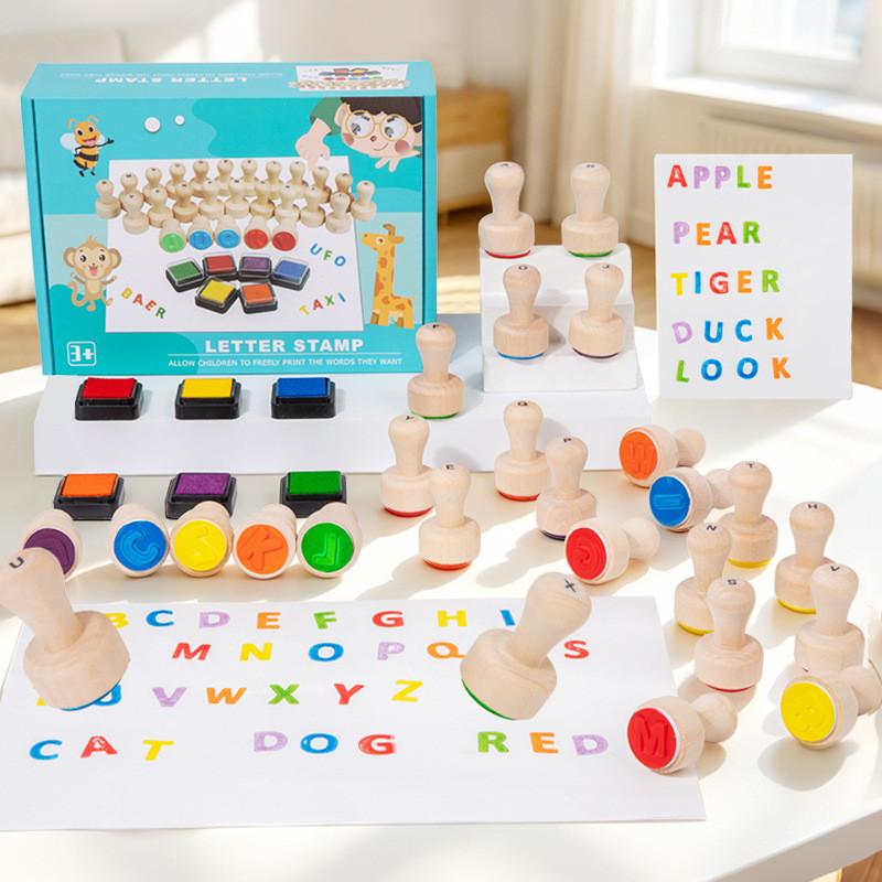 Educational Wooden Alphabet Stamp Set For Kids Learning And Word Spelling Fun