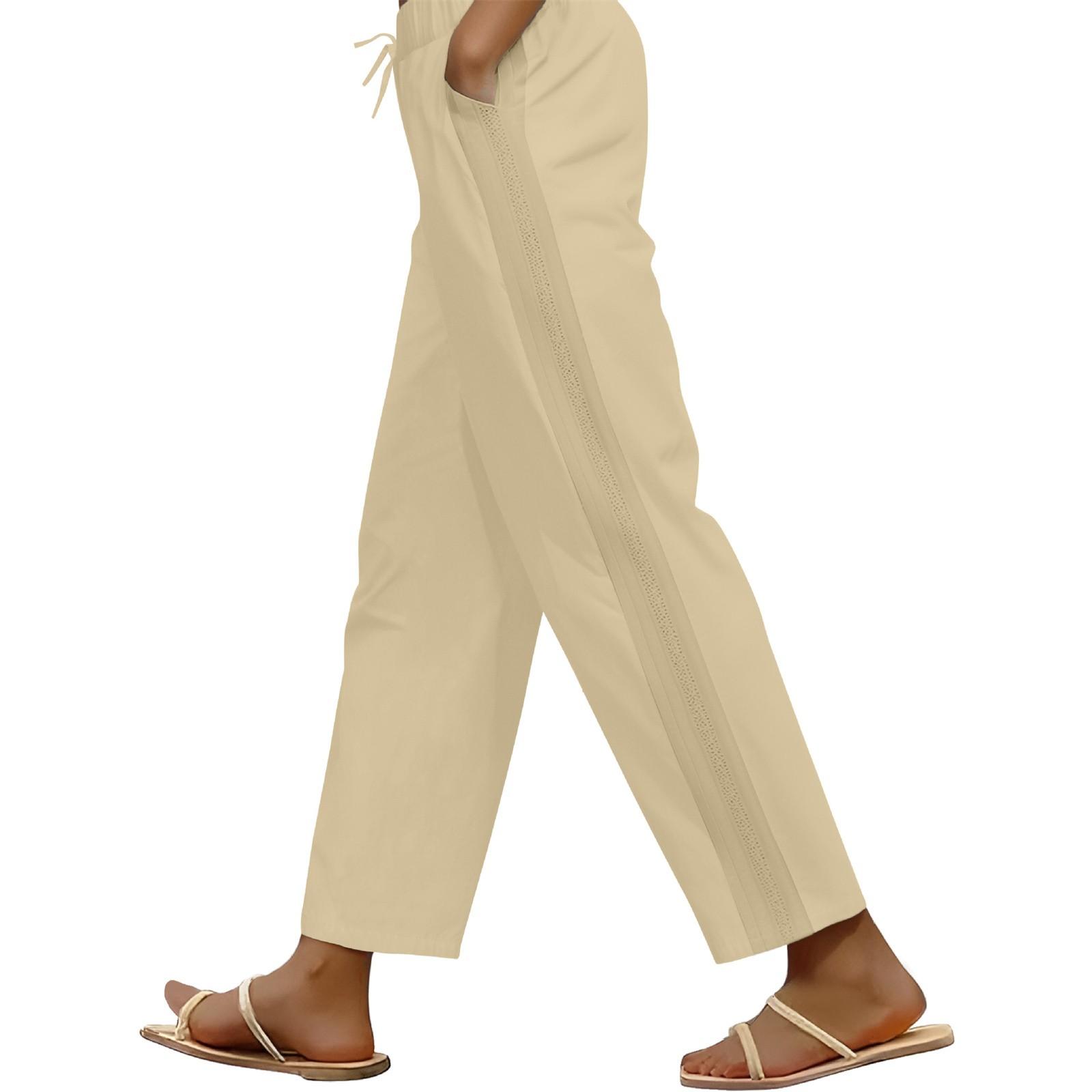

Женские однотонные повседневные модные брюки, свободные прямые брюки с эластичной резинкой на талии, удобные карманы, брюки с поясом XXL бежевый