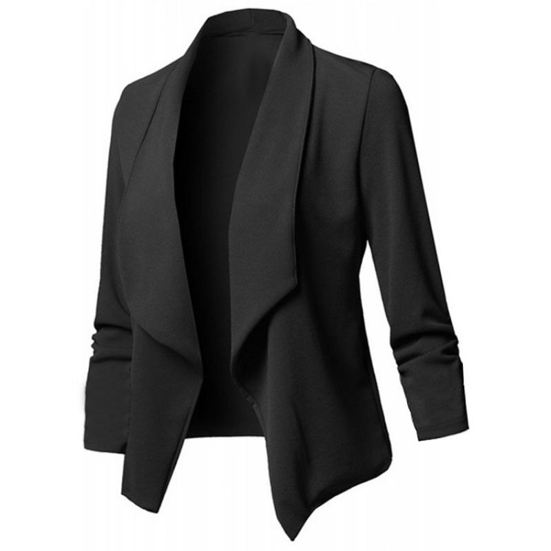 Women's Slim Fit Long Sleeve Solid Color Blazer Versatile Stretch Cuff Lapel Jacket For Office Wear, Elegant Career Open Front Coat For Commuting