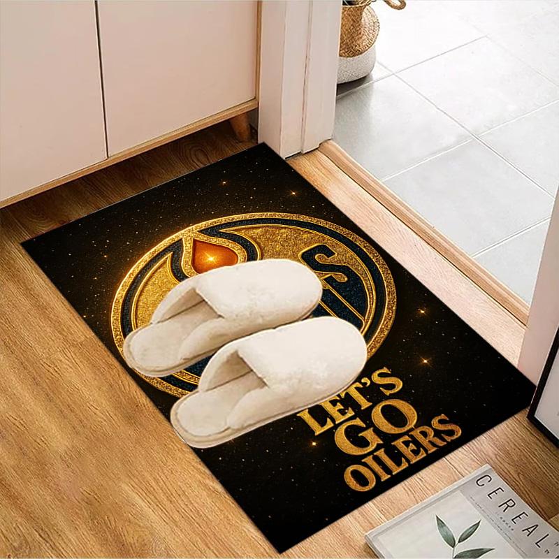 Energetic Oilers Team Spirit Floor Mat for Living Room, Game Rooms, Office, Bedroom, Office Floor Mat Playful Design, Christmas Fan Gifts