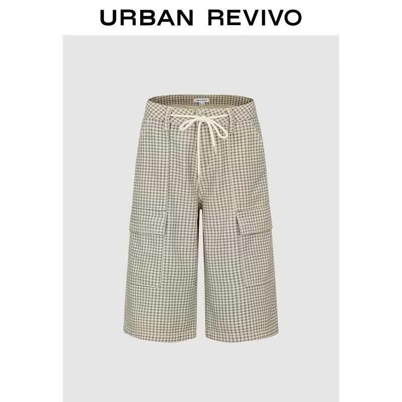 UR Women s Plaid Denim Drawstring Cropped Cargo Pants 26