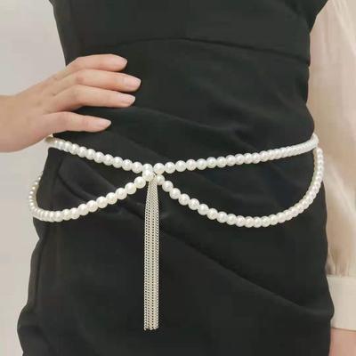 Simple Wavy Temperament Body Chain Sexy Dress Multi-layer Pearl Fringed Waist Chain Women