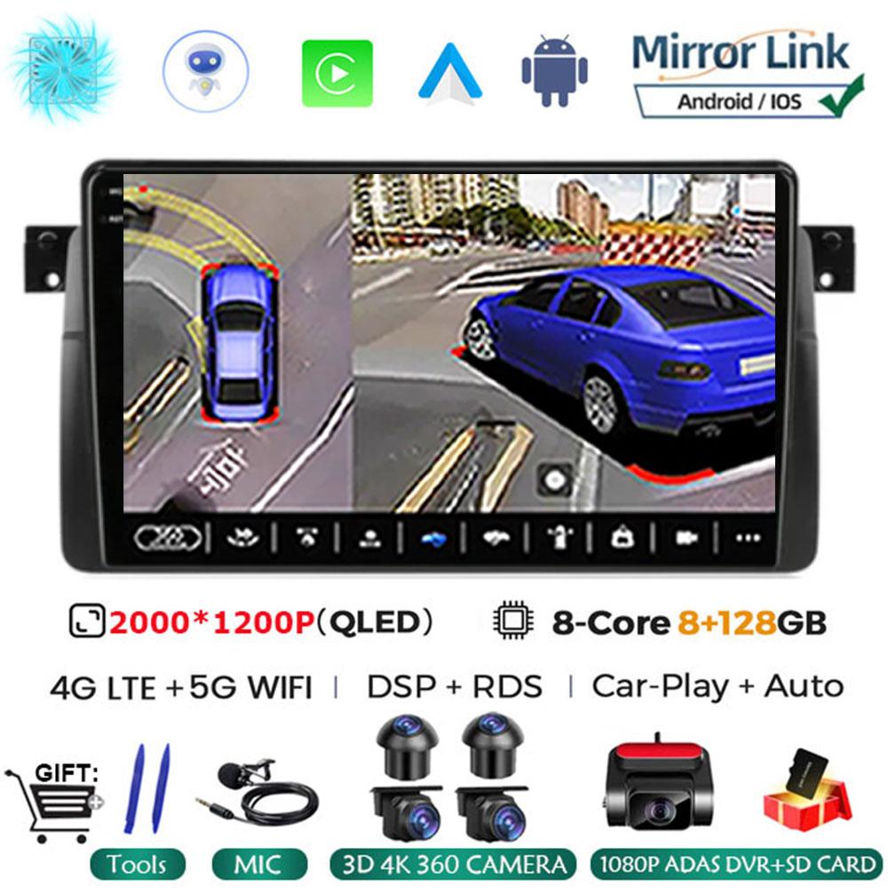 Android 14 Carplay WIFI+4G For BMW E46 M3 1998-2006  Car Radio Multimedia Video Playor Stereo GPS DPS Head Unit 360 Camera BT