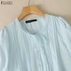 ZANZEA  Women Short Puff Sleeve V Neck Lace Trim Button Down Blouse