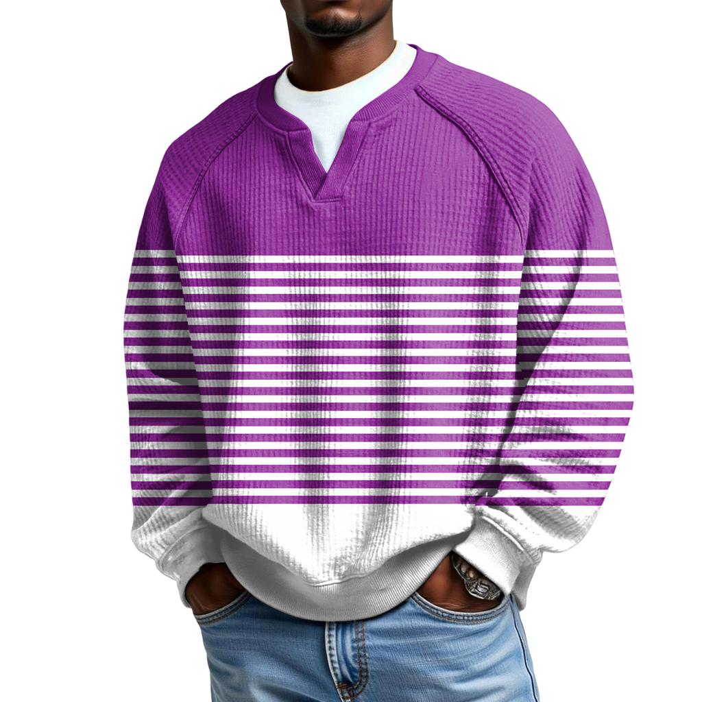 Herrfritidshuva Utomhus V-hals Vågmönster Långärmad