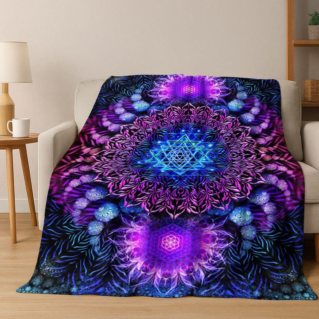 Regenbogen Mandala Blume Chakren Yoga Bohemia Kunst Flanell Decke, Gemütliche Weiche Überwurfdecke für Zuhause Schlafzimmer Bett Sofa Abdeckung Kinder Geschenk