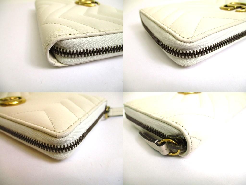 Authentic GUCCI Marmont GG White Leather Round Zip Long Wallet #b119  Seller Refurbished