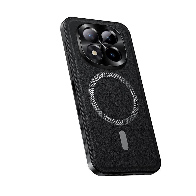 For Redmi Note 15 14 13 Pro Plus High End Leather Metal Magnetic Ring Phone Case