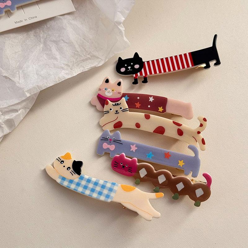 1PC Hairpin Gifts for Cat Lovers Cartoon Animal Theme Head Accessory Hair Clip Casual Cat Pattern Funny Multi-Color