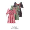 2025 Spring Women's Dress - European & American Style, Fashion, Print, Elastic Waist, Tie-up