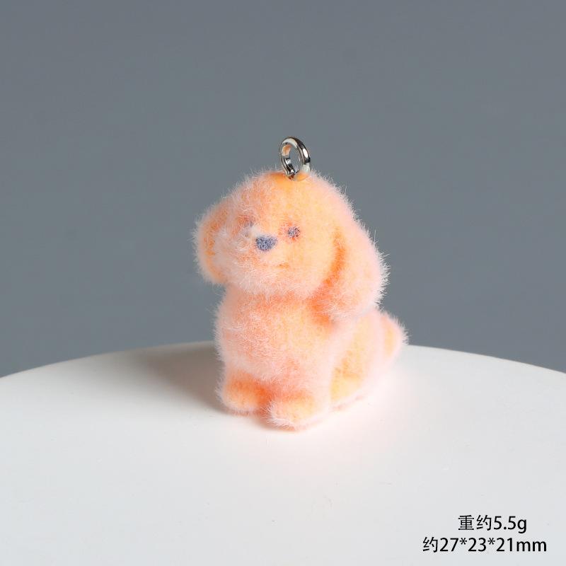 Cute Flocked 3D Dog Resin Figure Animal Statue Keychain Pendant for DIY Crafts Home Desk Decor Kawaii Gift Ideas