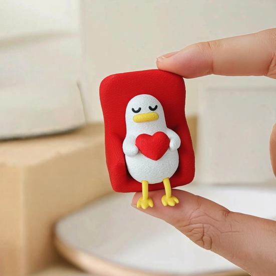 1/2Pcs Reading Book Lying Duck Figurine 3D Printed Holding Heart Sofa Duck Statue Sculpture Desktop Ornament Gift for Holiday Birthday Christmas