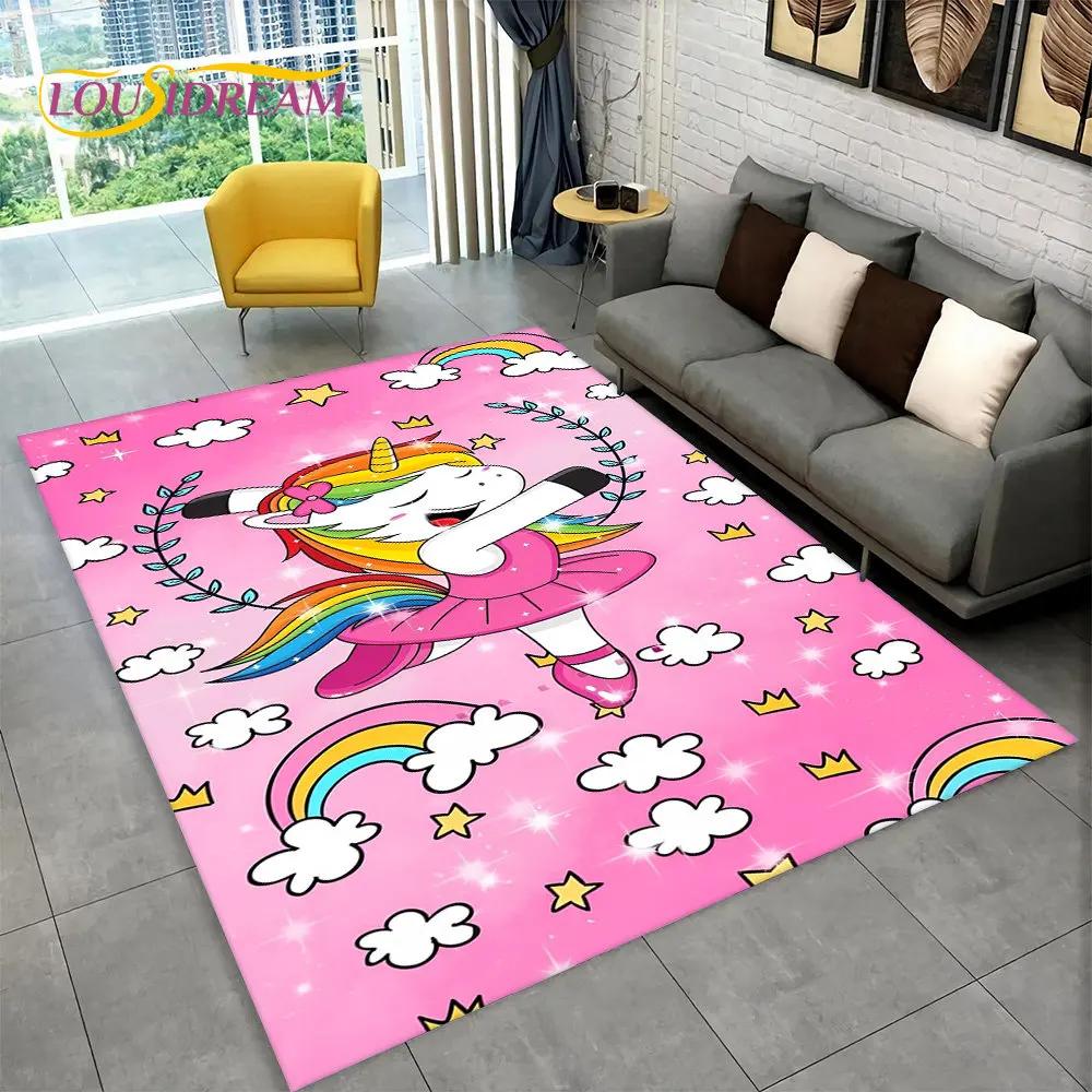 Tapis de sol antidérapant en forme de licorne 3D pour salon, chambre d'enfant, canapé, paillasson