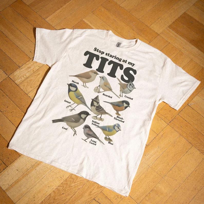 Stop Staring At My Tits Shirt, Meme Bird Shirt, Vintage Style Unisex T-Shirt L