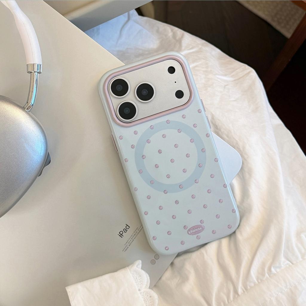 Simple ins polka dots are suitable for Apple 17Pro Max mobile phone case iphone16 relief glitter 15 magnetic suction bracket