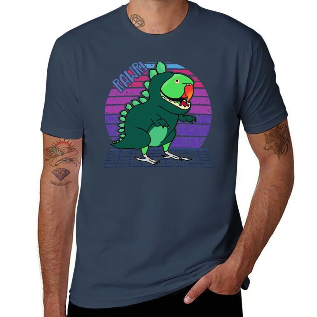 Aesthetic Vaporwave Green Indian Ringneck Dinosaur Doodle Tshirt Lightweight Gym Training Tshirt