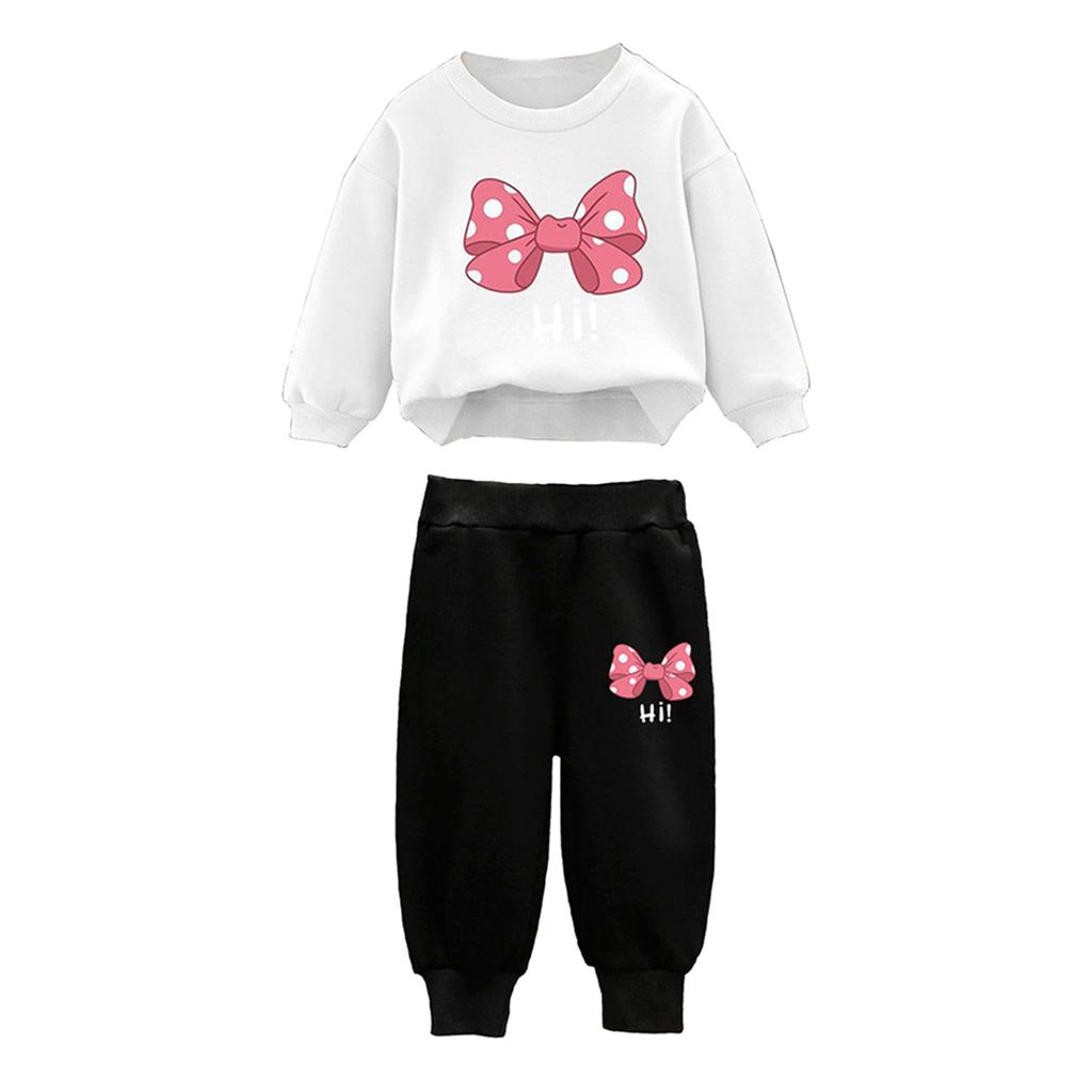 Kids Girls 2Pcs Sweatshirt Outfit Rib Trim Sweatshirt and Jogger Pants Casual Suit