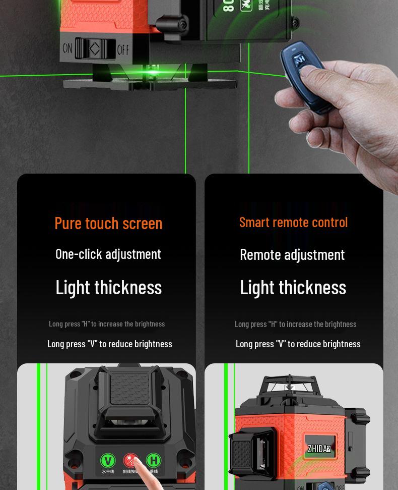 12-Line High Precision Green Laser Level - Outdoor Auto-Leveling with Strong Infrared Light