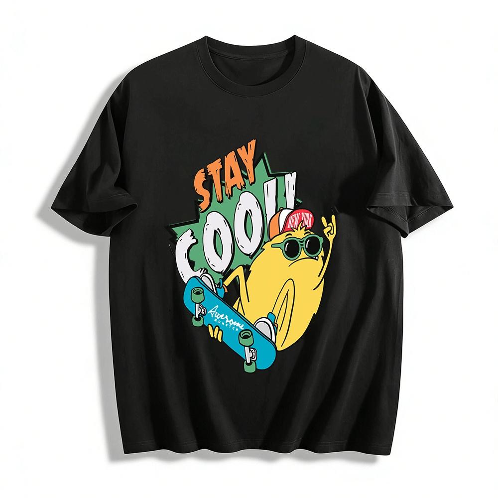

Stay Cool Skate Monster Graphic Tee Trendy Casual Unisex Streetwear Top Pure cotton T-shirt XXS
