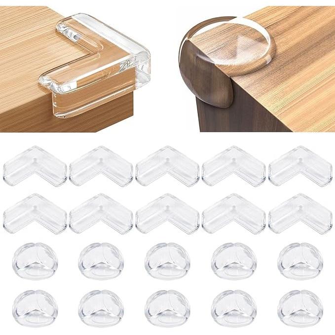 20-Pack Silicone Corner Guards Baby Proofing, Anti-Slip Furniture Corner Protectors for Kids, 2 Shapes Clear PVC Safety Edge Guards