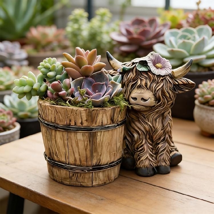 Pot de fleurs motif vache de dessin animé Pot de fleurs Pot de jardin Pot pour plantes succulentes en plastique Support de plante pour la maison le bureau Ornement de bureau