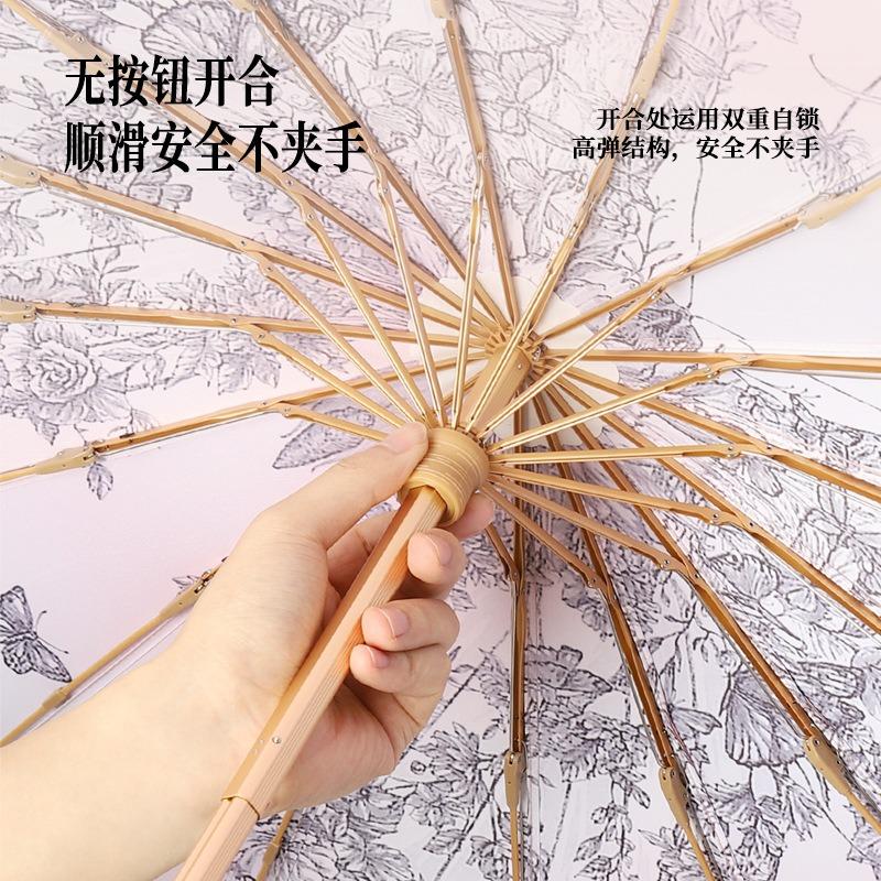 New 16 Bone Color Glue Fashion Parasol Psychedelic Butterfly Hand Open Solid Wood Handle Sun Protection Umbrella