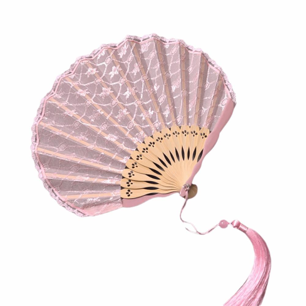 

Flower Pattern Hand Fold Fan Shell-Shaped Portable Fan Retro Lace Folding Fan Home Decoration розовый