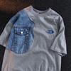 Nero Grigio Vintage Design Personalizzato Patchwork Denim T-Shirt Maniche Corte Uomo Donna Moda Coppie Largo Casual Hip Hop