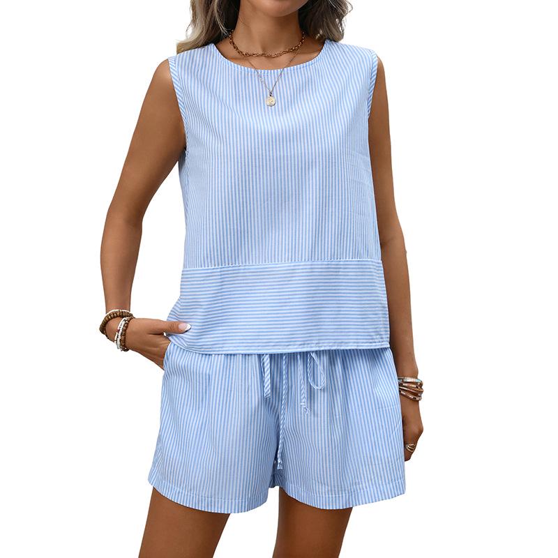 2026 Summer European & American Women's Sleeveless Round Neck Vest & Shorts Casual Fashion Two-Piece Set