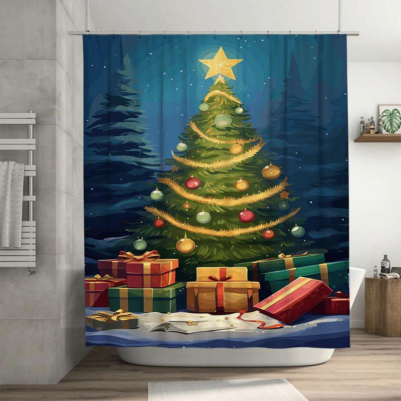 

Tuniu Festive Christmas Bathroom Decor Shower Curtain Set Waterproof Holiday Trees Gifts Cozy Home Vibes Unique Design Modern St W60H190(CM)-1 Pcs