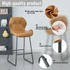 Set of 2 Bar Stools of Faux Leather, Bar Chairs with Backrest, Metal Frame and Footrest, for Kitchen, Counter, Home Bar and Dining Area,Cognac Brown