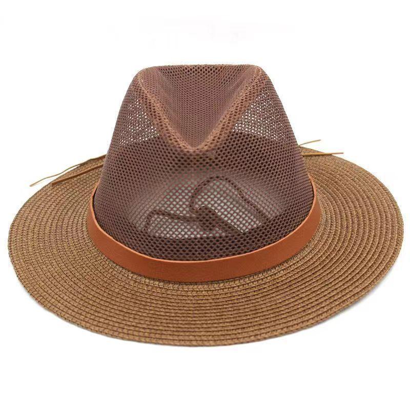 Straw Hat Men's Mesh Breathable Summer Sun Protection and Shading Fishing Beach Outdoor Hat Big Eave