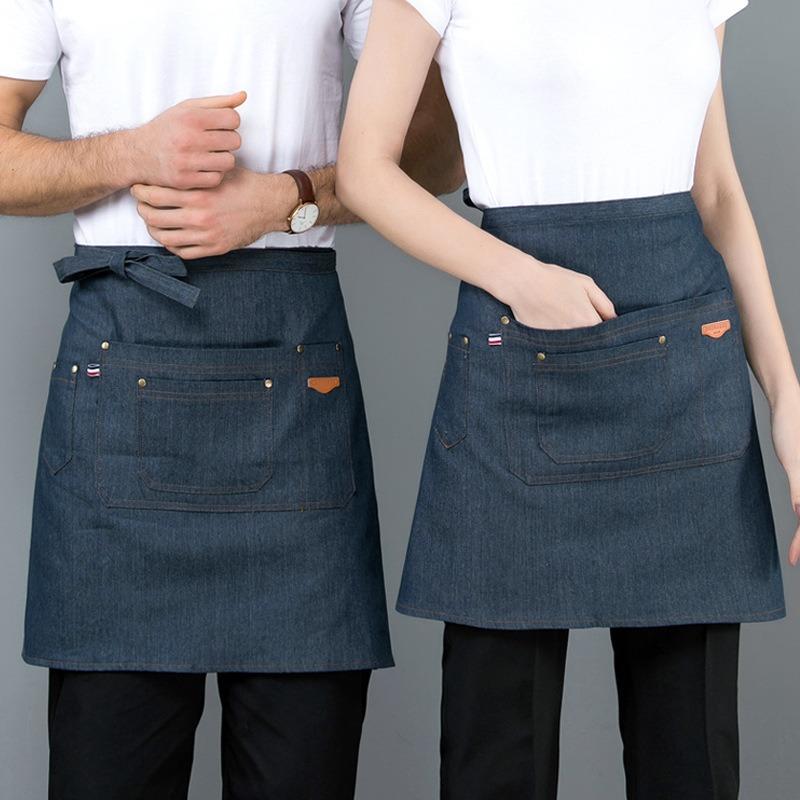 Korean Style Canvas Denim Waist Apron For Cafe Baristas Waiters Restaurant Work Wear