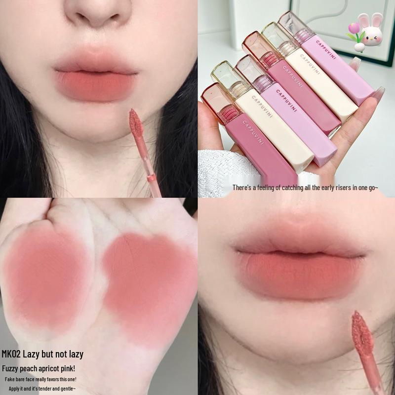 Cappuvin Art Velvet Matte Cotton Lip Mud: Long-Lasting, Non-Stick, Whitening Nude Lip Glaze.