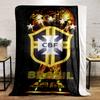 Brazil CBF Logo Designed Flannel Blanket for Bedroom, Living Room, Sofa, and Nap