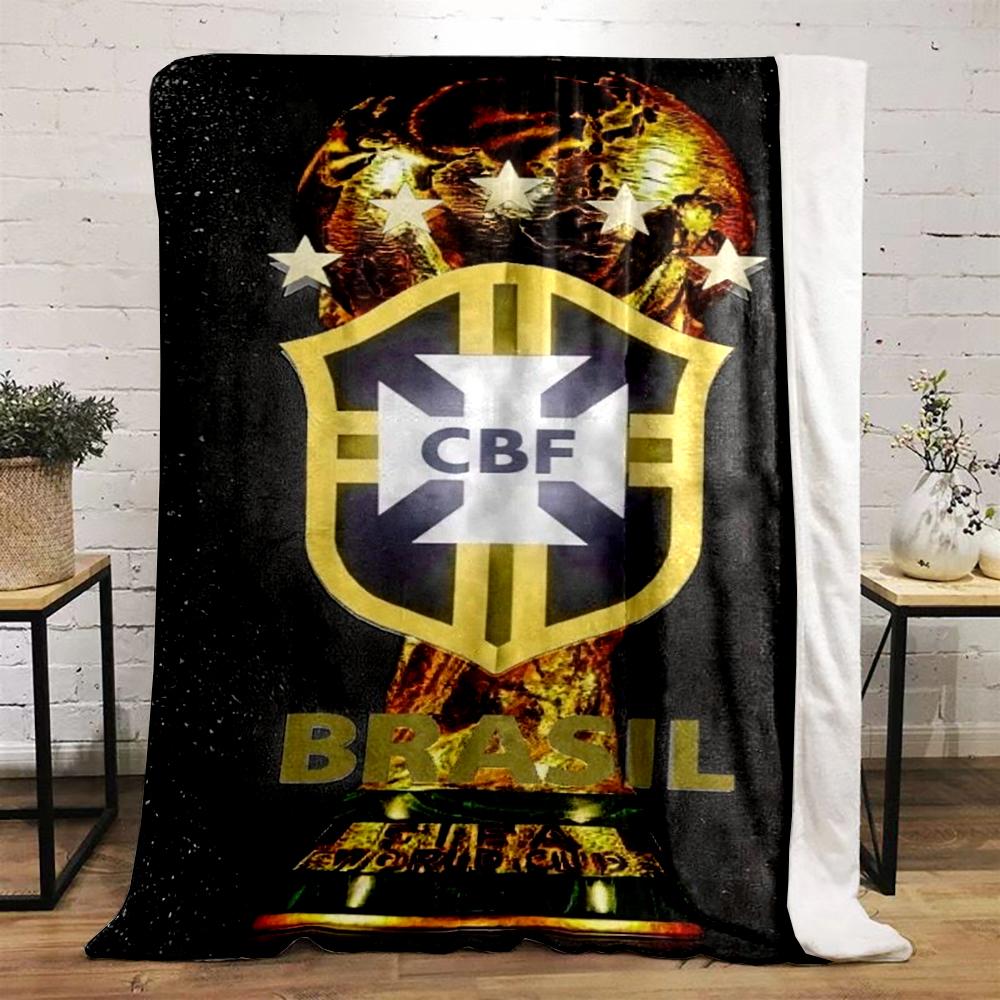 Brazil CBF Logo Designed Flannel Blanket for Bedroom, Living Room, Sofa, and Nap