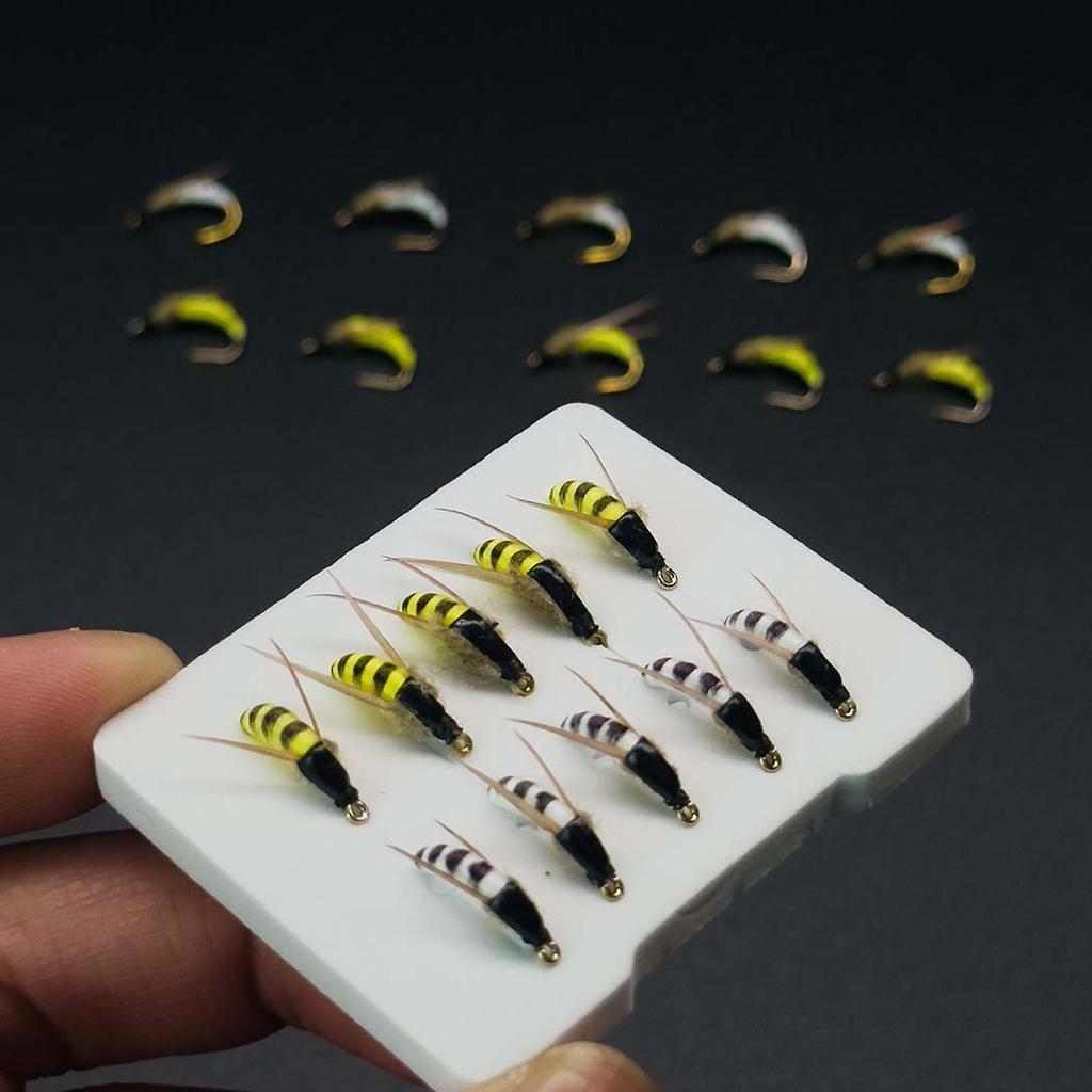 5/10 szt. Muchy do wędkarstwa muchowego Przynęta na pstrąga|2 mieszane kolory Muchy do wędkarstwa muchowego| Suche muchy, Ćmy żółto-białe-Materiał Sztuczne pióro&Rayon