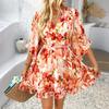 Vacation Casual Printed Lace Up Chiffon Dress