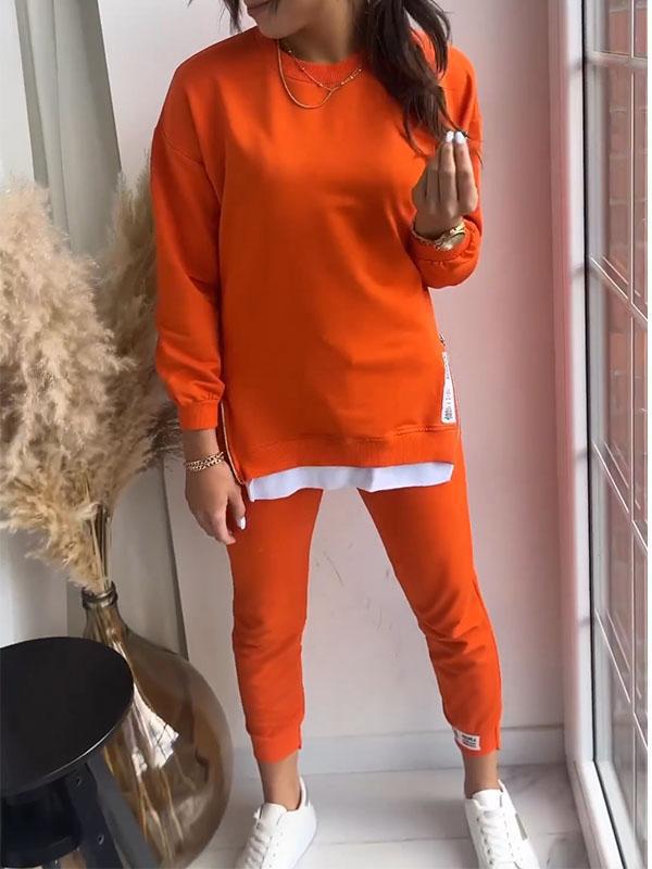 

2024 Autumn Patchwork Two-Piece Sweatshirt & Sweatpants Set 3XL оранжевый