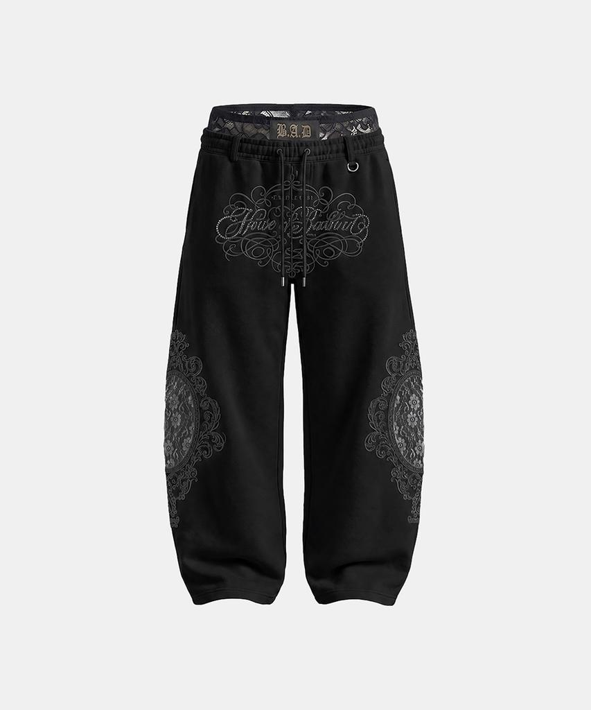 BADBLOOD H.B.B. Royal Lace Rhinestone Lightweight Jogger Pants - Black