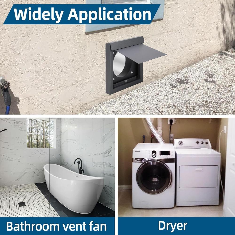 4 Inch Dryer Vent Cover - Outside Wall Exhaust Hood for Clothes Dryer, Aluminum Louvered Vent with Flap, Weatherproof