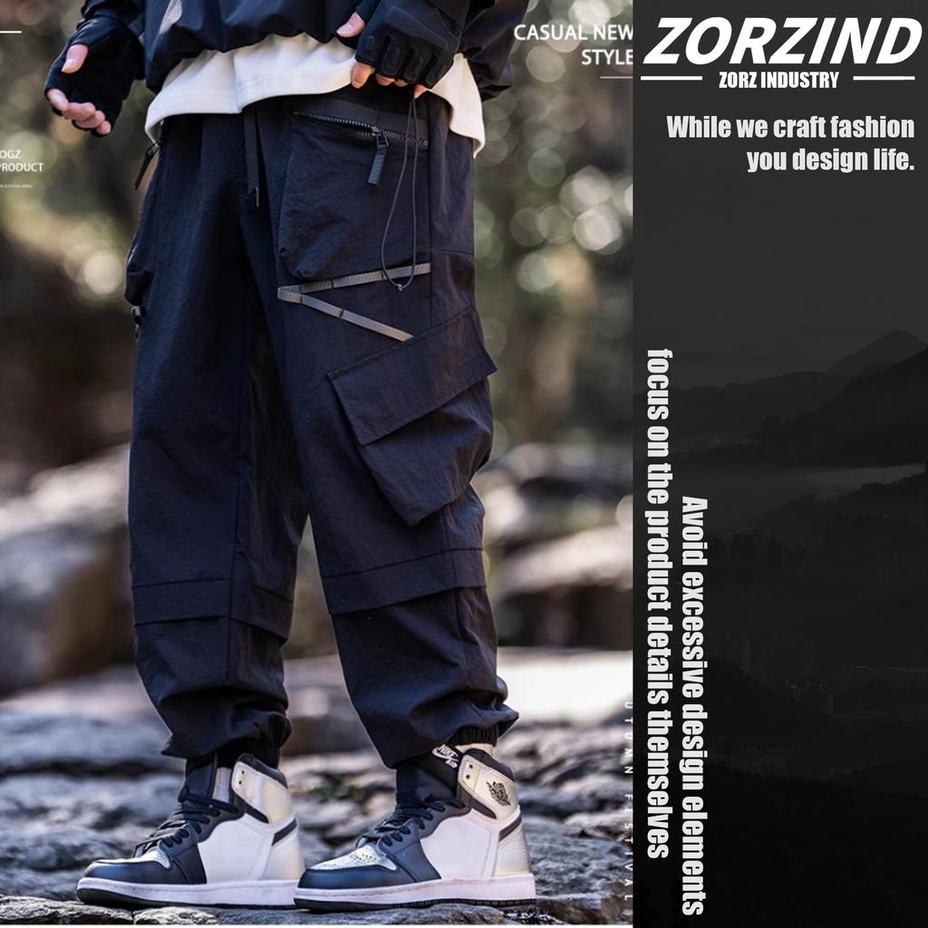 ZORZIND Outdoor Cargo Pants, Black, Wide-Leg, Breathable, Quick-Drying, Trekking, Unisex, Spring/Autumn (3XL)