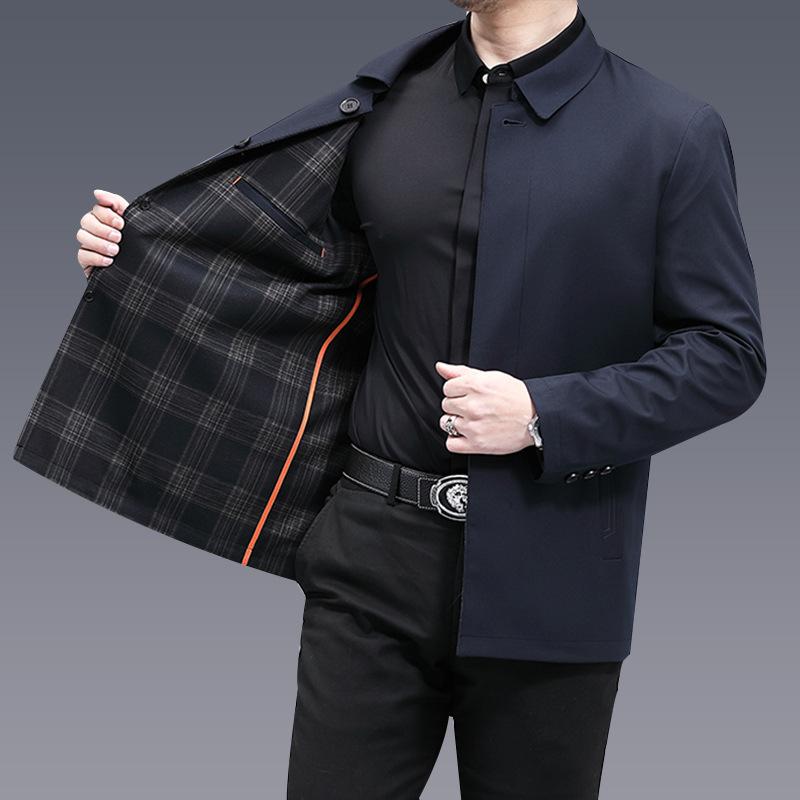 Solid Color Business Style Jacket, Middle-aged and Elderly Men's Casual Lapel Spring and Autumn Long-sleeved Top